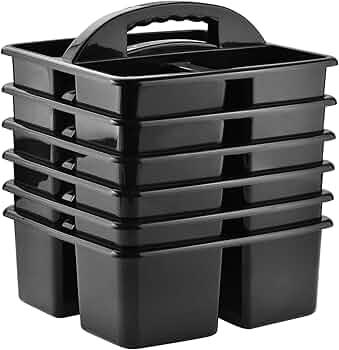 ALINK Plastic Classroom Caddy Organizer with Handle, 6-Pack 3 Compartments, Teacher Supply Storage Caddy for Classroom Organization, Table, Desk, Office, Craft Art for Kids - Black