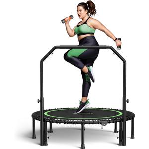 BCAN 450/550 LBS Foldable Mini Trampoline, 40"/48" Fitness Trampoline with Bungees, U Shape Adjustable Foam Handle, Stable & Quiet Exercise Rebounder for Adults Indoor/Outdoor Workout