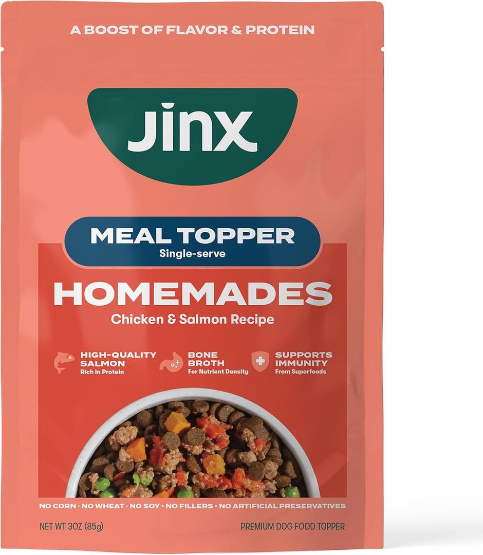 Jinx Salmon Grain Free Wet Dog Food Toppers, Meal or Mix with Dry Dog Food, Made with Real Salmon & Chicken, Bone Broth, No Fillers, Puppy, Adult, Senior, 3oz, 8 Pack (EXP 10/20/27)