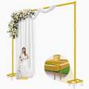 Julius Studio [Super Heavy Duty] 10 x 10 ft. (W x H) Gold Wedding Arch Backdrop Stand Flat Leg, U Shape Ground Mount Stake Pins, Strong Metal Frame, Adjustable Length Pipe for Special Events, JSAG864