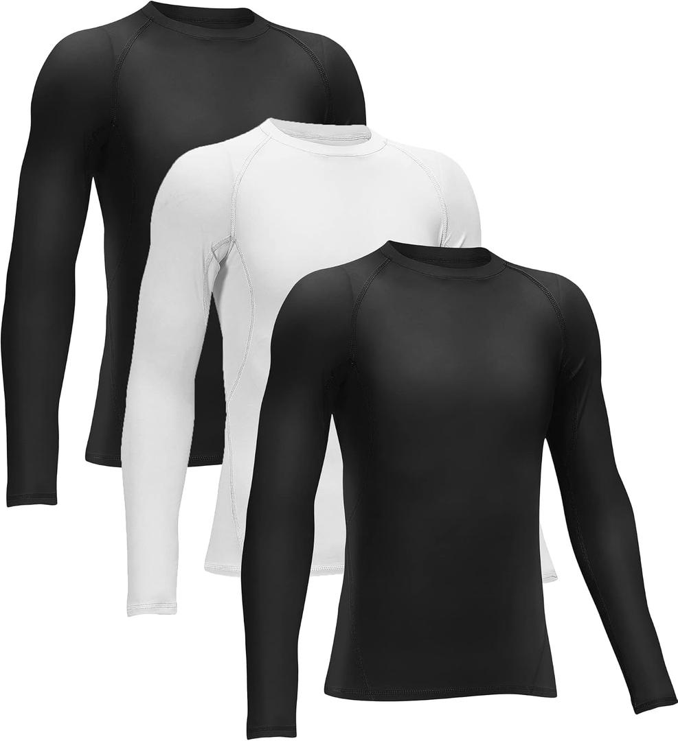 Rolimaka 3 Pack Boys' Girls' Compression Shirts Youth Long Sleeve Undershirt Sports Moisture Wicking Baselayer 2Black 1White Medium