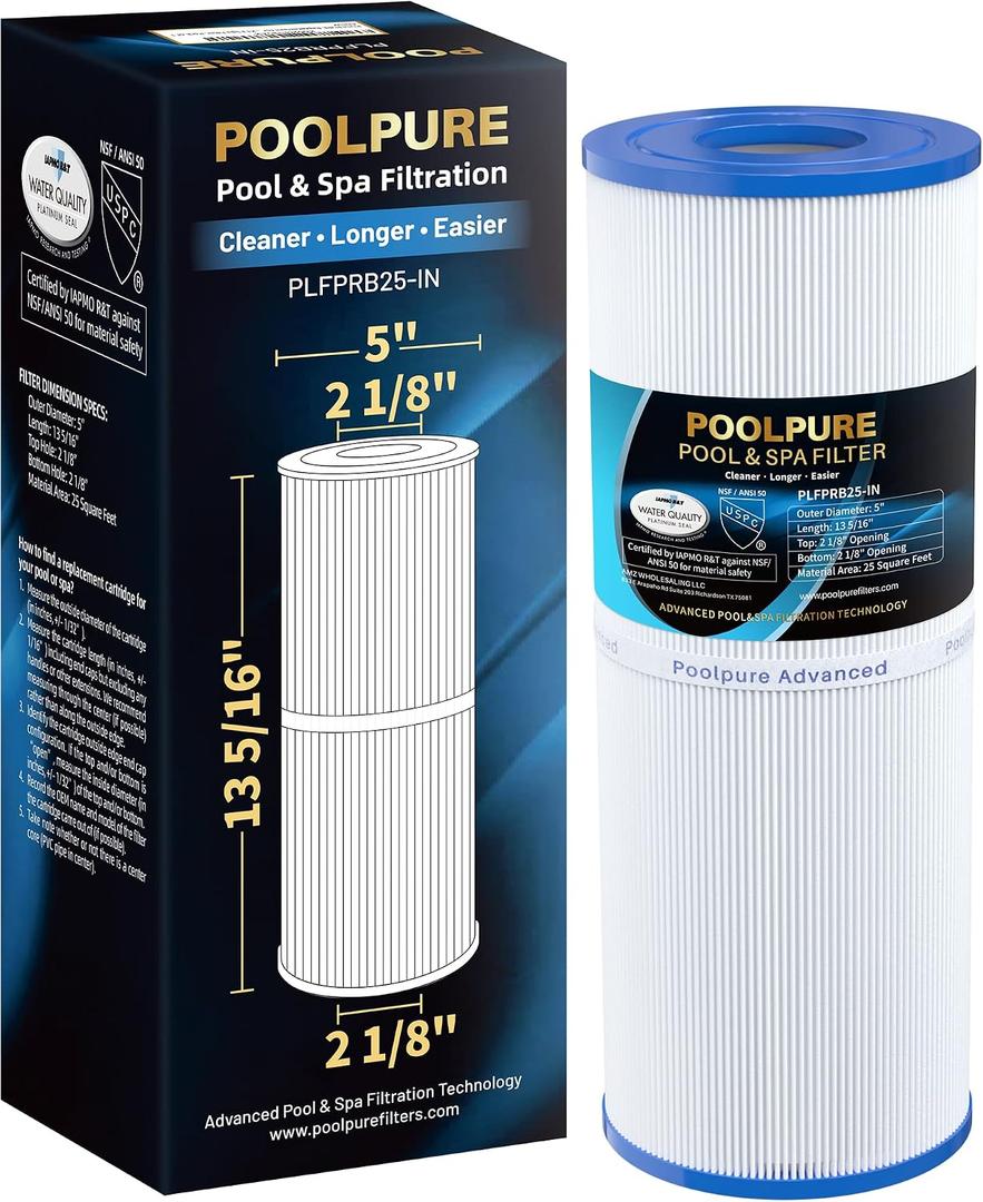 POOLPURE PLFPRB25-IN Hot Tub Filter Replace Unicel C-4326, Guardian 413-106, Filbur FC-2375, FC-2370, 3005845, 17-2327, 100586, 33521, 25392, 817-2500, 5X13 Drop in Spa Filter 1 Pack