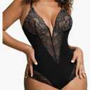 Popilush Shapewear Bodysuits for Women Lace Corset Tops Tummy Control V Neck Sleeveless Body Suit Thongs L