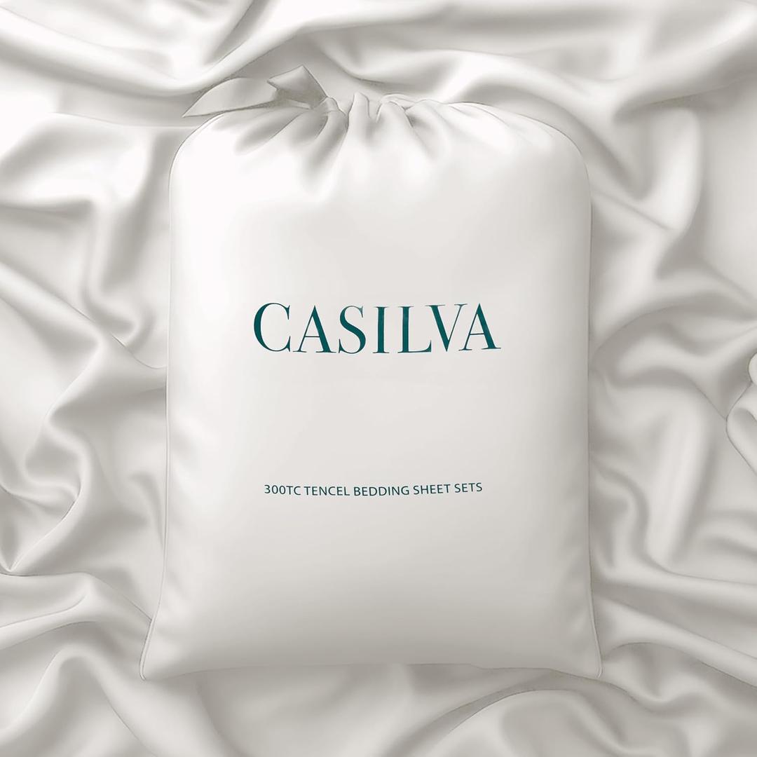 CASILVA Eucalyptus Sheets - Infused with Silver for Anti-Odor, Softer Than Silk Fibers, More Cooling Than Cotton - Perfect for Hot Sleepers & Sensitive Skin - 100% Tencel Lyocell - Queen Sheet Set