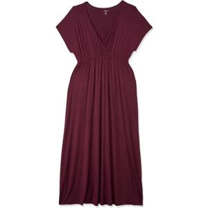 Amazon Essentials Women's Waisted Maxi Dress Burgundy, X-Small