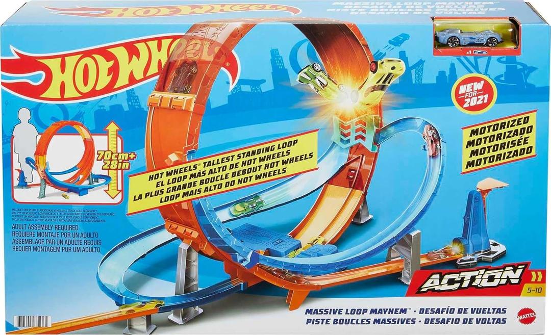 Hot Wheels Toy Car Track Set Massive Loop Mayhem with 1:64 Scale Car, 28-inch Tall Loop, Powered by Motorized Booster