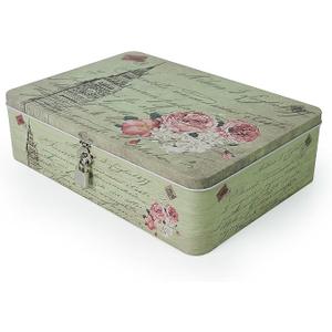 Luwint Tin Metal Storage Box - Vintage Letter Paper Cookies Container Decorative Secret Case with Key & Lock Gifts for Boys Girls Birthday Home Decor Keepsake