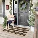 Black and Khaki Striped Rugs 2.3'x3.6', Washable Hand Woven Front Door Rug, Reversible Outdoor Welcome Mat Foldable Layered Door Mats for Entryway Porch Decor Home Entrance