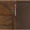 Moonster Leather Portfolio Professional Organizer Padfolio  Resume Folder with Luxury Pen - Leather Binder Portfolio Writing Pad with Business Card Holder - Portfolio Folder for Men & Women (Brown)