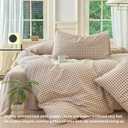 LifeTB Tan Gingham Comforter Set King Modern Style Beige Plaid Comforter Set 3 Pieces Soft Fluffy Grid Checkered Pattern Comforter with 2 Pillowcases Farmhouse Gingham Plaid Bedding Set King