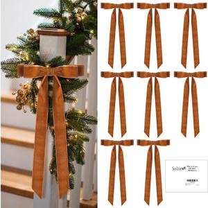 20 Pcs Christmas Velvet Ribbon Bows for Christmas Tree 6 x 13 Inches Vintage Khaki Craft Bows Ornaments Rustic for Garland Wreath Gift Wrapping Candy Bags Party DIY Decorations