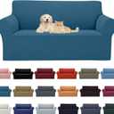 2025 New Stretch Loveseat Sofa Slipcovers Couch Cover for 2 Cushion Furniture Protector Sofa Covers with Elastic Bottom Jacquard Fabric Small Checks for Pets, Kids - Peacock Blue