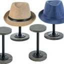 MyGift 4 Pcs Tabletop Hat Rack Stand, Freestanding Cowboy Hat Holder Organizer, Baseball Cap Storage, Wig Helmet Display, Vintage Weathered Gray Wood and Industrial Matte Black Metal Pipe (Medium, 4 Pack)