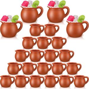 Gejoy Pack of 3oz Cantaritos De Barro Mexican Cups Mini Terracotta Clay Mugs with Handles Artisan Made Coffee Cocktail Tea Mugs for Tequila, Margaritas, Mojitos Drinks Souvenirs(24 Pcs,Classic)