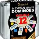 Queensell Mexican Train Dominoes Set with Numbers, Double 12 Dominoes Sets for Adults, Mexican Domino Train for Adults and Family - Domino Sets 91 Tiles with Aluminum Case
