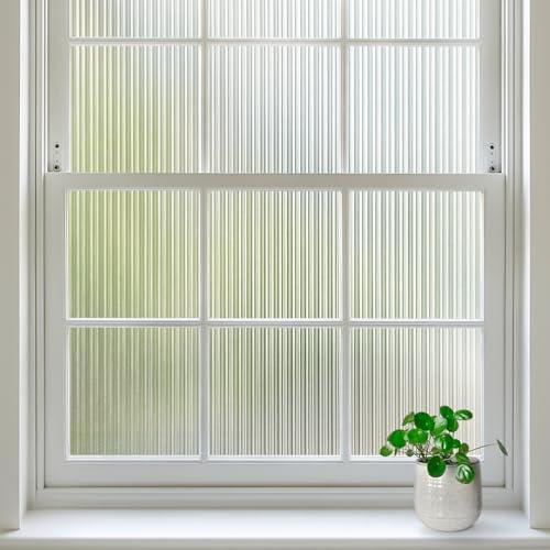 rabbitgoo Reeded Glass Window Privacy Film, Non Adhesive Frosted Glass Window Film, Static Cling, Removable, UV Heat Blocking, Anti-Glare, Decorative for Bathroom Living Room, 23.6 by 78.7 Inches