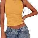 PRETTYGARDEN Women Going Out Tops Summer Clothes 2025 Trendy Split Hem Ruched Sleeveless Shirt Cute Y2K Tank Top(Yellow,Large)