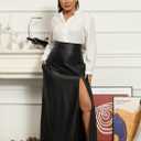 Lexiart Womens High Waisted Sexy Pu Leather Vintage High Split A-Line Swing Long Skirt with Pockets