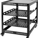 TECMOJO 12U Open Frame Network Rack for IT & AV Gear, 4-Post With Casters, Mobile With 2 PCS 1U Server Shelf & Mounting Hardware, for 19" Network, Audio and Video Device