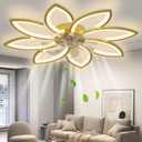 35" Ceiling Fans with Lights, Modern Ceiling Fans with Lights and Remote, Dimmable Bladeless Ceiling Fans with Light, Gold Ceiling Fan with light 6 Speed Reversible Timing for Bedroom, 35.4 inches diameter