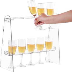 Tobiwibby 2 Tier Acrylic Champagne Glass Holder Champagne Wall Stand Champagne Flute Glass Holder Stand, Tabletop Stemware Hanging Display Rack with 10 Slots