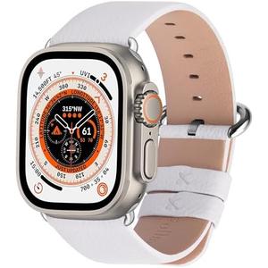 Fullmosa Leather Bands Compatible with Apple Watch Band 38mm/40mm/41mm/42mm(Series 10) White/Silver