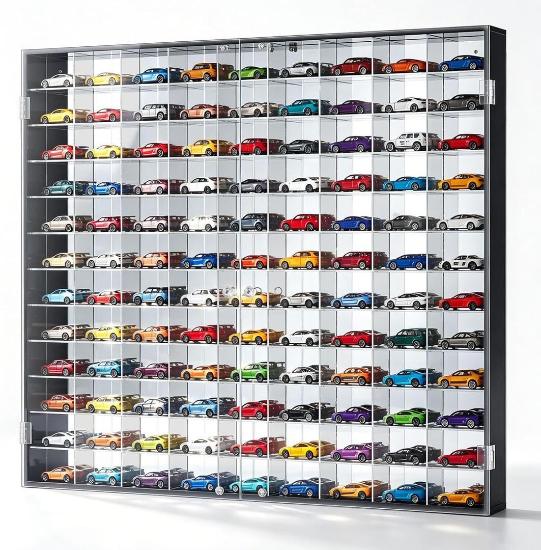 Suzile 1/64 Diecast Acrylic Display Case Car Wall Case for 108 Slots