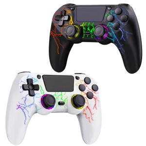 Fanyooge 2 Pack Light-up Controller for PS4/Pro/Slim/PC, 2026 New RGB Controllers with Hall Effect Joystick/1000mAh Battery/Type-C/Vibration/6-Axis Gyro/Headphone Jack/Touch Pad