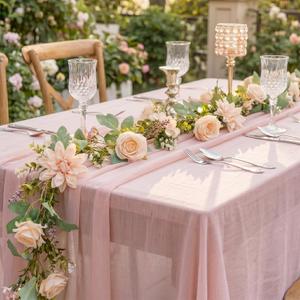 2 Pcs 11.2 ft Artificial Flower Garland with Lights Faux Floral Greenery Garlands Pink Peony Floral Garland Fake Flowers for Wedding Arch Party Tables Backdrop Decor