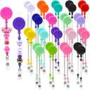 30pcs Colorful Beadable Badge Reels Making Kits - Beaded Blank Bars Bulk - Retractable Badge Reel with Belt Clip for ID Name DIY Gift Beadable Items for Nurses, Teachers, Students, Office, Workers