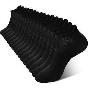 BAMBOO COOL Men's Ankle Socks Athletic Low Cut Heel Tab Cushioned Moisture Wicking, Running Arch Support Breathable, 8 Pack (Black), Large 