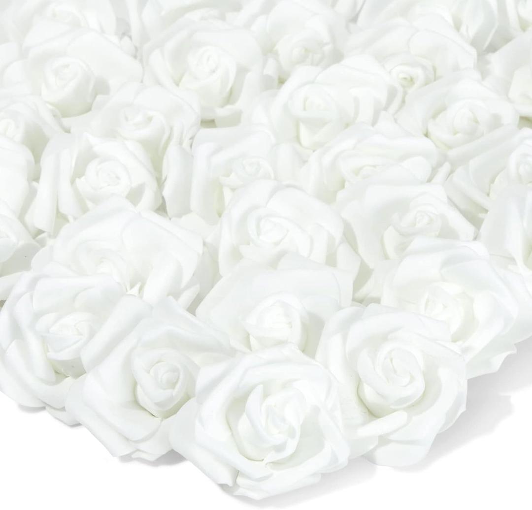 Juvale White Artificial Roses - 100-Pack, 3in Diameter - Realistic Foam Faux Flowers for Wedding Decor & Centerpiece Table Decorations