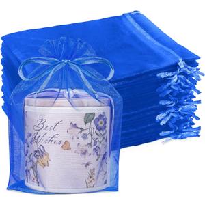 Crweety 6x9 Inch Royal Blue Organza Bags 50 Pack, Small Mesh Gift Bags for Jewelry Sachet Easter Candy, Elegant Small Mesh Bag Drawstring for Baby Shower Wedding, Party Favor & Bridal Shower