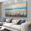 Belmrxne Beach Wall Decor Blue Canvas Wall Art Modern Coastal Aesthetic Canvas Painting Trendy Artwork for Living Room Bedroom Dining Room Office Home Decor 24x48 inch (Blue and White)