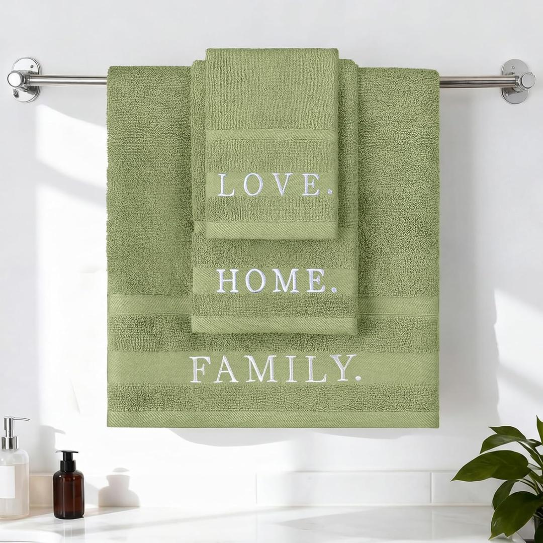 Hahafelt 3 Pcs Decorative Bathroom Towel Set 100% Cotton 1 Bath 1 Hand and Wash Cloth Farmhouse Large Size 500 GSM Highly Absorbent Towel for Gym Hand Drying Shower Supply(Sage Green)