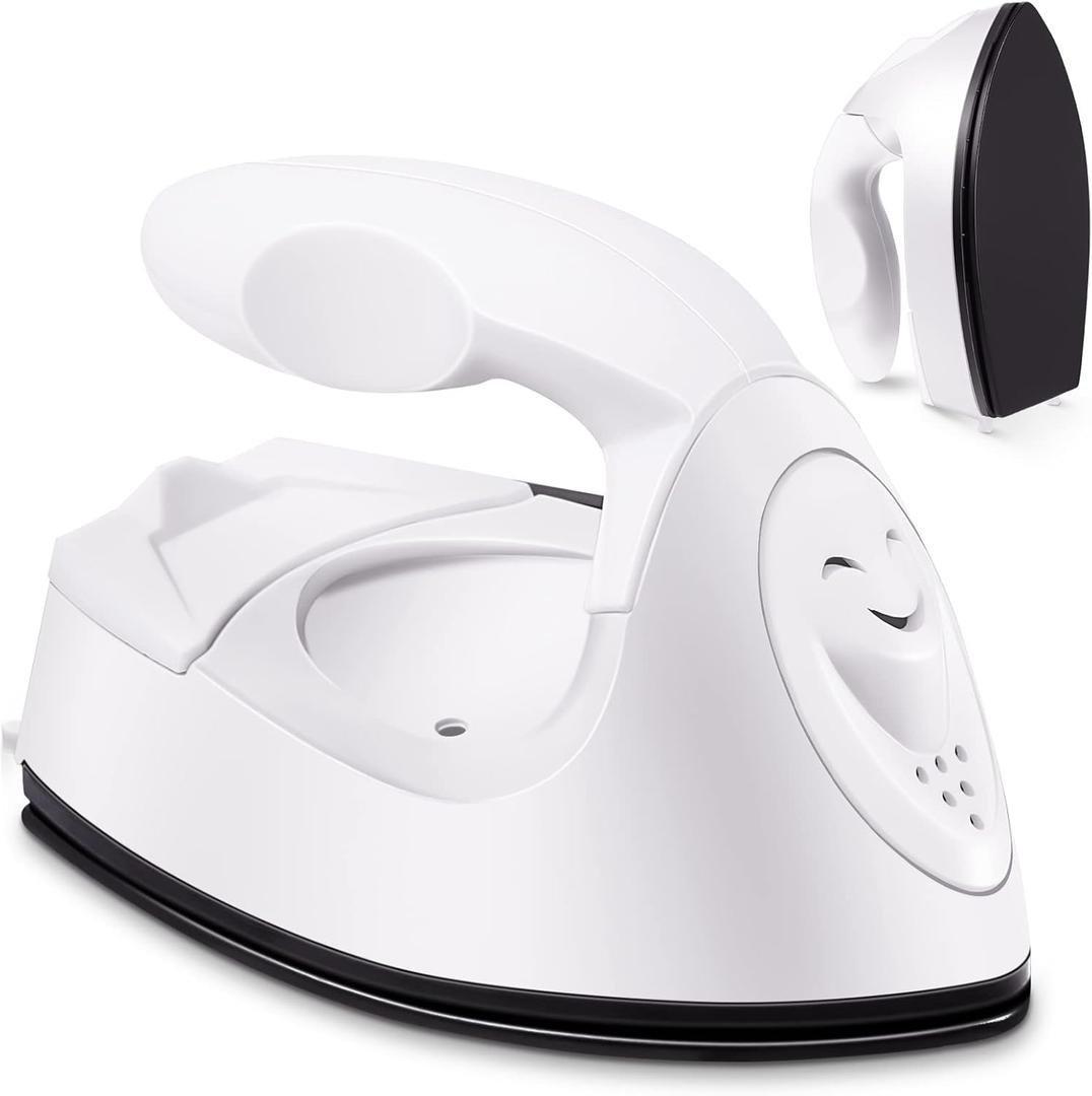 Honoson Mini Craft Iron Mini Heat Press Small Iron 3.93 x 2.36 x 2.76 in Portable Handy Tiny Flatiron with Charging Base Accessory for Fuse Bead Patch DIY Heat Transfer Vinyl (White)