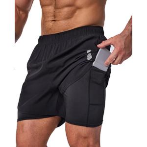 5 Pack Mens Shorts, 2 in 1 Athletic Workout Running Shorts with Liner | 5 Inch Men's Basketball Shorts with 3 Pockets, Lightweight Quick Dry Sweat Gym Shorts for Men Running, Gym, Training Casual (Black, XXXL)