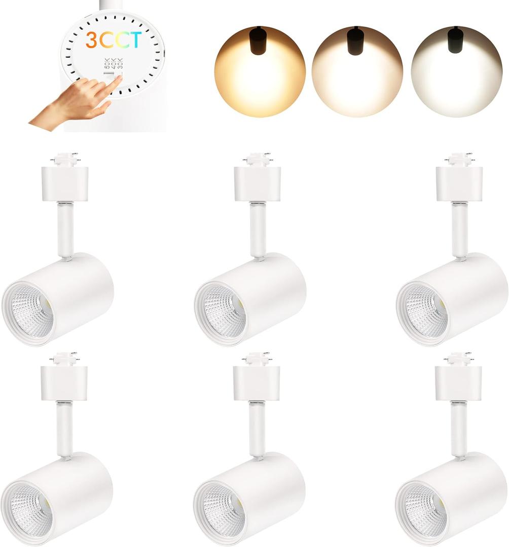 CLOUDY BAY LED Track Lighting Heads,3000K/4000K/5000K Selectable, Dimmable 8W,CRI90+ True Color Rendering Adjustable Tilt Angle Track Light, White, Halo Type, Pack of 6