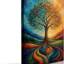Boho Tree of Life Canvas Wall Art Framed Colorful Nature Decor 16x24 Inch