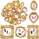 Vicenpal 10 Pcs Vintage Mini Picture Frames Baroque Antique Small Resin Jewelry Display Table Frame for Christmas DIY Photo Holiday Party Decoration (Gold)