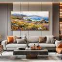 JUDASJART Canvas Wall Art For Living Room Large Wall Decor For Bedroom Ocean Landscape Painting Flowers Watercolour Pictures Blue Beach Artwork Office Decorations Farmhouse Home Decor Wood Framed, 60"L x 30"W