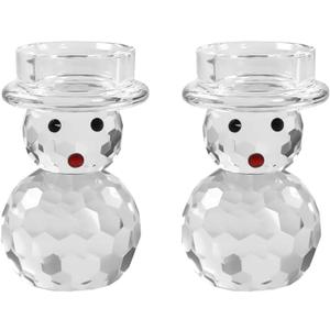 2 Pcs Crystal Christmas Candle Holder Snowman Christmas Candlestick with Cute Shape Home Table Decorations for Winter Xmas Farmhouse Kitchen Decor (2.74.3)