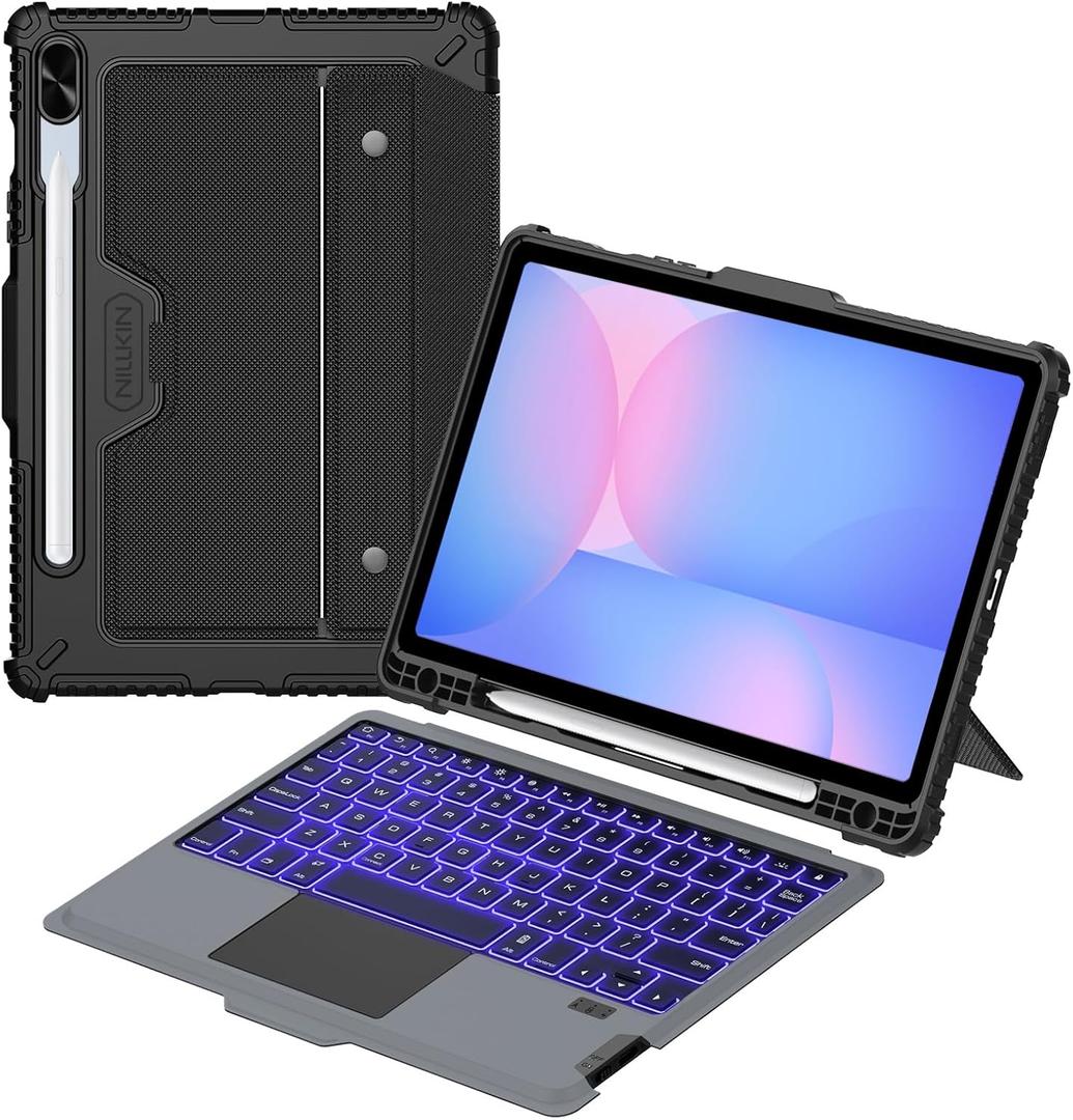 Nillkin for Samsung Galaxy Tab S10 FE 10.9” / S9 11" Case with Detachable Keyboard, 7-Color Backlit, Trackpad, S Pen Holder, Rugged Keyboard Case with Camera Cover for Samsung Tablet S10 FE 5G