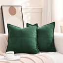 Puncuntex Corduroy Throw Pillow Covers Set of 2 Boho Decorative Green 16×16 Inch,Super Soft Pillowcase Cozy Striped Texture Cushion Cover for Couch,Sofa,Farmhouse,Living Room