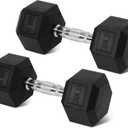 Rubber Encased Hex Weights Dumbbells Set of 5  50 lb Pair | Cast Iron Hand Weights with Anti-Slip Grip for Home Gym Strength Training (Black)