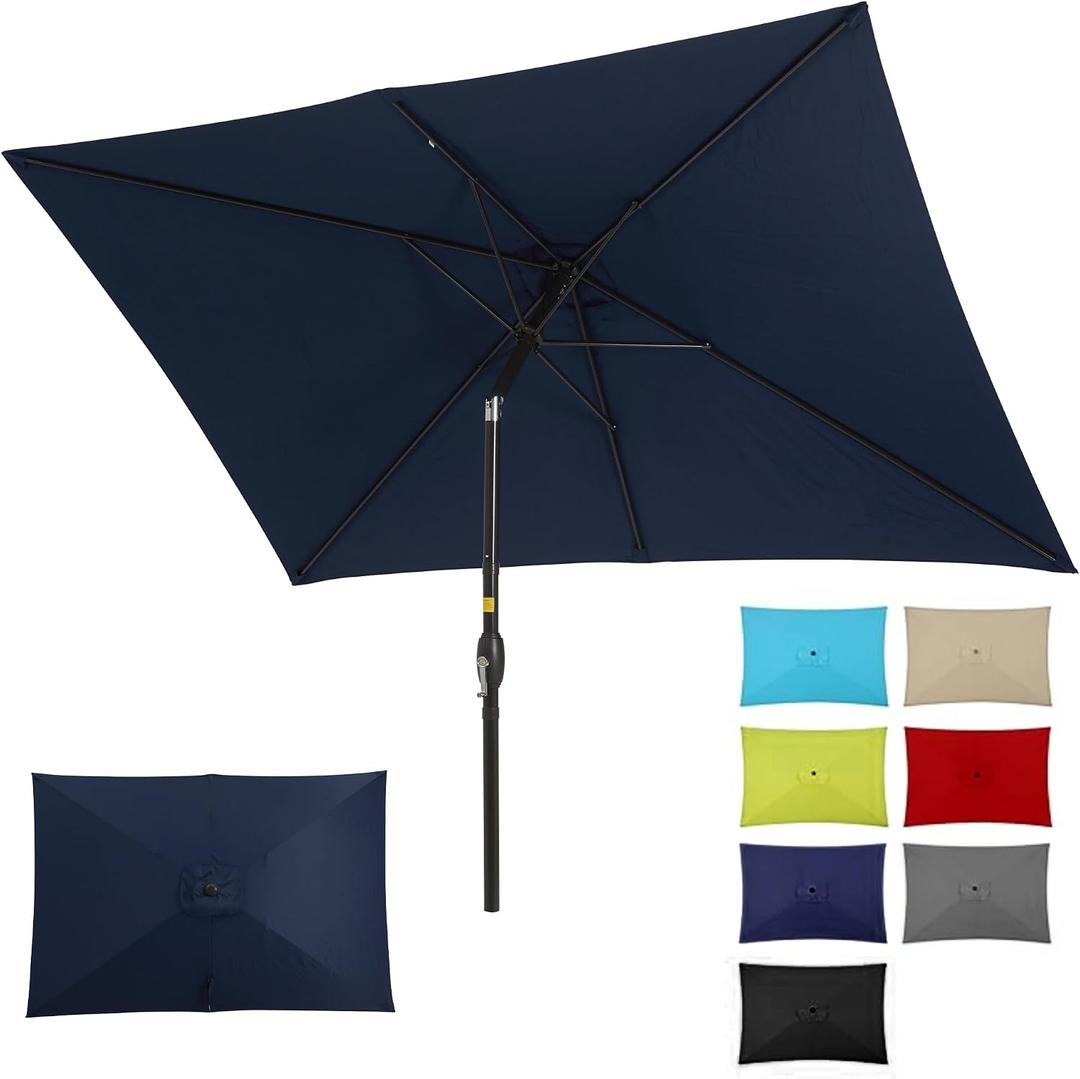 SUNVIVI OUTDOOR 6.5 x 10 Ft Rectangular Patio Umbrella Metal Pole, Outdoor Table Market Umbrella with Crank, 6 Steel Ribs, Polyester Canopy, Navy Blue