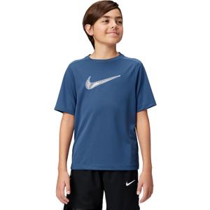 Nike Unisex Big Kids' Multi Dri-FIT Short-Sleeve Training Top (Large Swoosh Logo) (Blue, S)