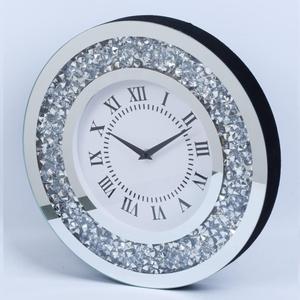 Silver Mirror Clock Crystal Sparkle Twinkle Bling Crush Diamond Mirrored Large Wall Clock for Wall Decoration Silver Glass Mirror Home Dcor. AA Battery is not Included. (14 inches-Round)