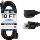 Iron Forge Cable 14 Gauge Outdoor Extension Cord 10 Ft, SJTOW 14/3 Heavy Duty Black Extension Cord 3 Prong, Oil Resistant & Flame Retardant