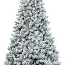  9 FT Snow Flocked Christmas Tree, Artificial Holiday Hinged Pine Tree with 1498 Branch Tips, Solid Metal Stand, Premium Xmas Full Fake Tree for Home, Office, Party Decoration